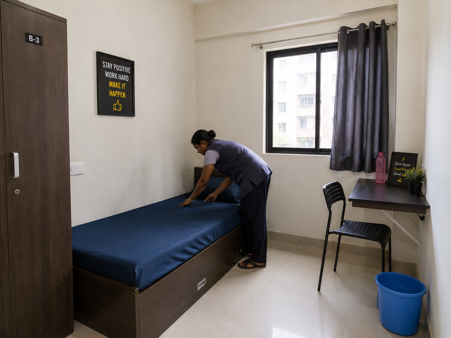 Housekeeping staff cleaning a room